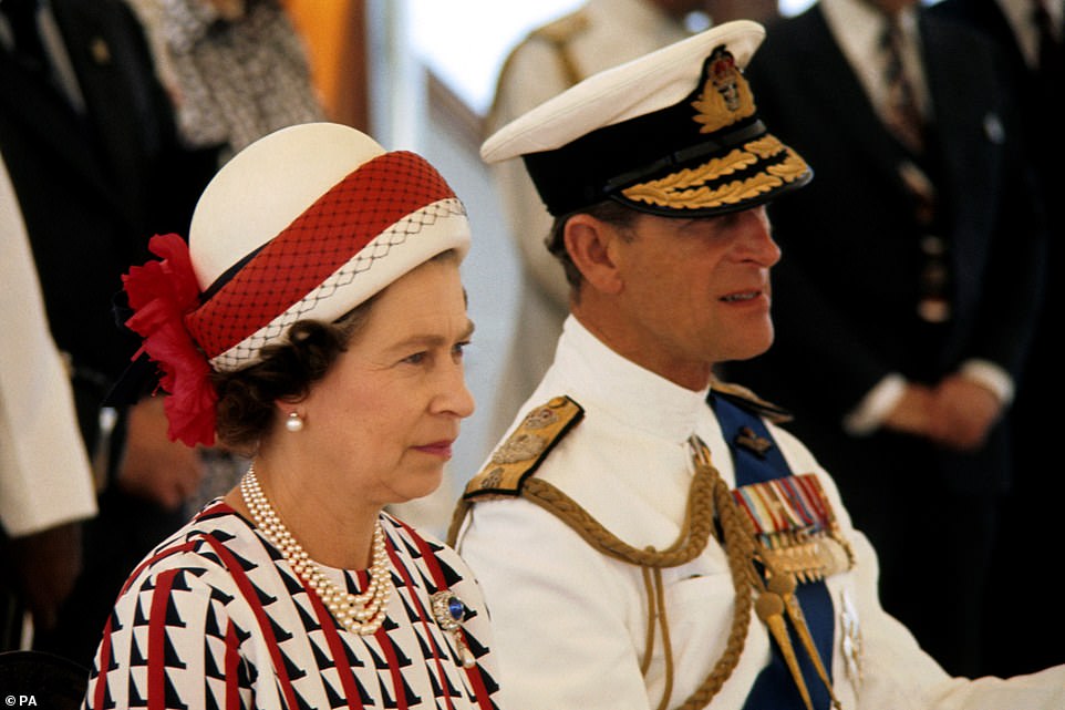 The Queen and Prince Philip receive a traditional Fijian welcome on board the Royal Yacht Britannia on their arrival in 1977