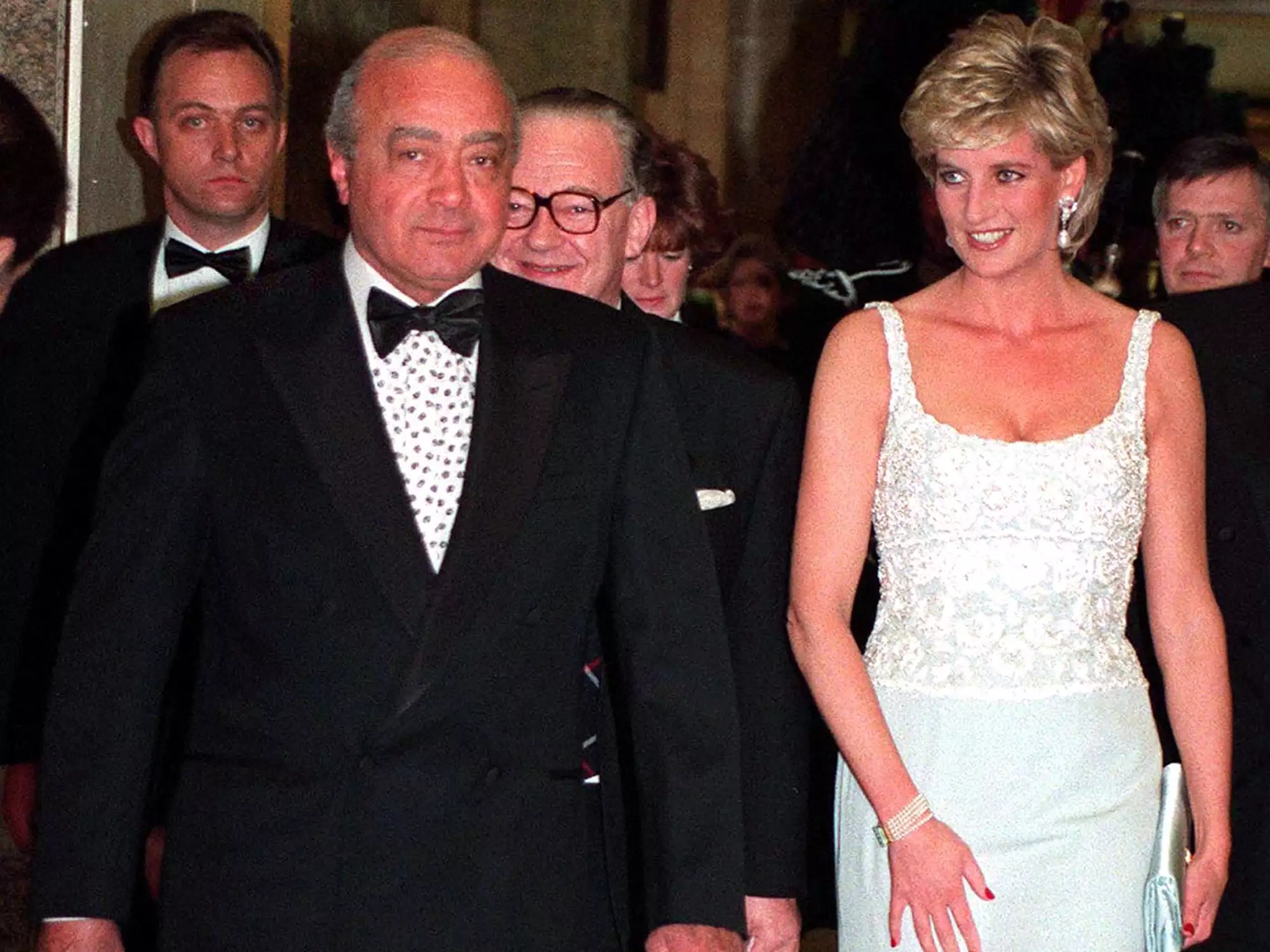 Princess Diana with Mohammed Al Fayed attending a charity dinner for the Harefield Heart Unit held at Harrods, London, February 1996.