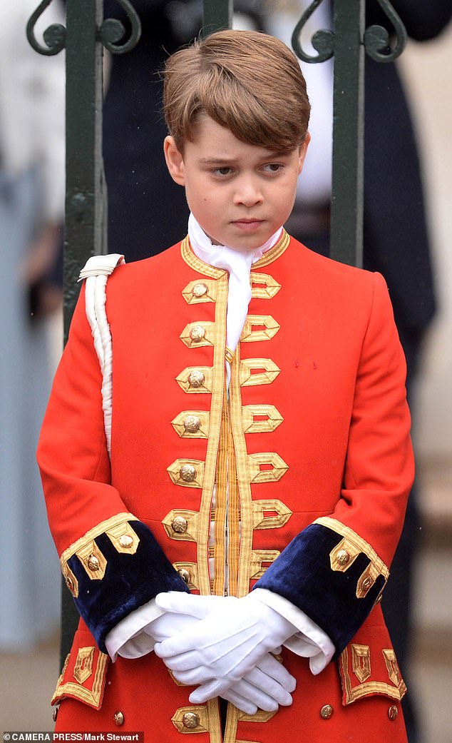 During the Coronation, George was seen clasping his hands in front while glaring off into the distance, in scenes reminiscent of a young William