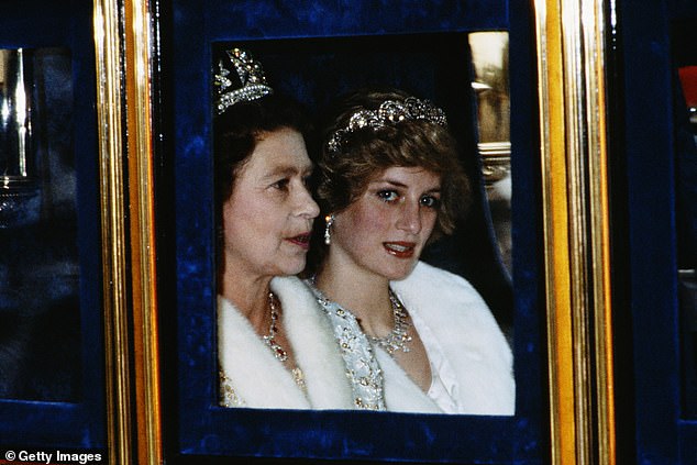 The Queen is pictured with the Diana, Princess of Wales, attending the Opening of Parliament in London in November 1982
