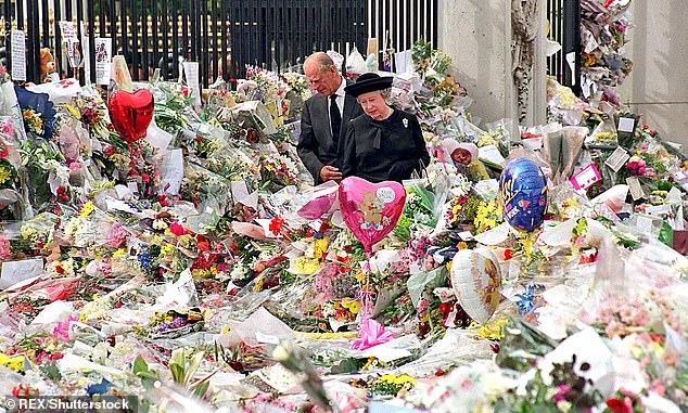 The flowers began arriving hours after Diana's death was announced. The day before Diana was laid to rest, Her Majesty and Prince Philip were seen reading the cards and taking in the outpouring of love